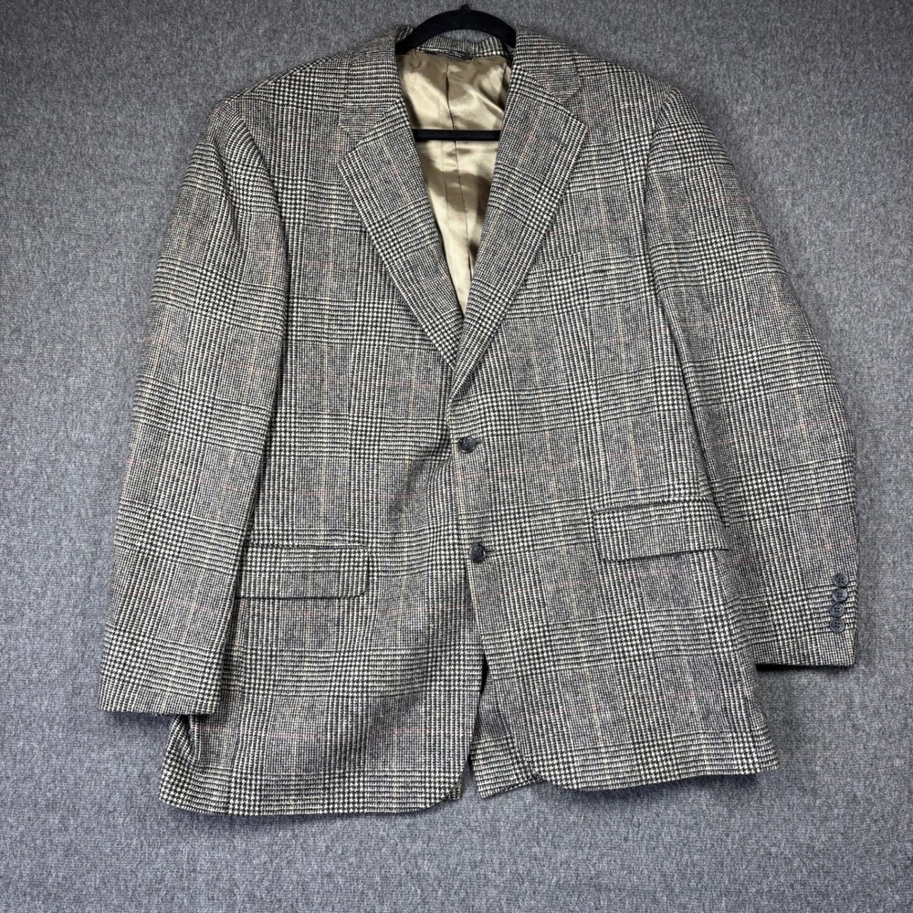 Bill Blass Mens 100%‎ Camel Hair Sport Coat Grey Glen Plaid Blazer 2 Button 43L